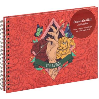 Clairefontaine 116218C Zeichenbuch Frida Kahlo, mit Doppelspirale A5 quer, 30 Blatt weißes Mixed media-Zeichenpapier 180g, 1 Stück Clairefontaine 116218C Zeichenbuch Frida Kahlo, mit Doppelspirale A5 quer, 30 Blatt weißes Mixed media-Zeichenpapier 180g, 1 Stück