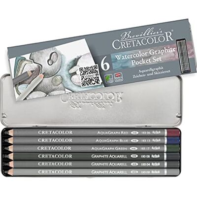 Cretacolor Watercolor Graphite Pocket Set Wasservermalbare Graphitstifte 3 Farben & 3 Graphit-Graduationen, 6 Stück (1er Pack) Cretacolor Watercolor Graphite Pocket Set Wasservermalbare Graphitstifte 3 Farben & 3 Graphit-Graduationen, 6 Stück (1er Pack)