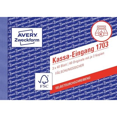 Avery 1703 Kassa-Eingang speziell für Österreich (A6 quer, 3x40 Blatt, selbstdurchschreibend mit farbigen Durchschlägen, fälschungssicherer Dokumentendruck) weiß/gelb/rosa Avery 1703 Kassa-Eingang speziell für Österreich (A6 quer, 3x40 Blatt, selbstdurchschreibend mit farbigen Durchschlägen, fälschungssicherer Dokumentendruck) weiß/gelb/rosa