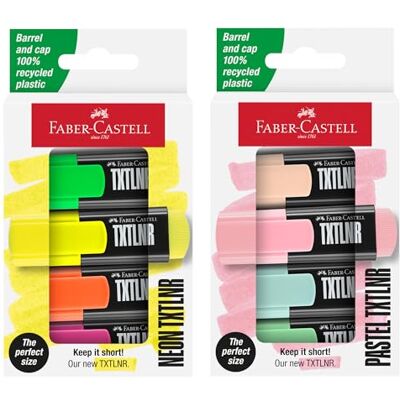 Faber-Castell Textmarker Set TXTLNR, 8 Marker Neon und Pastell Kompakte Highlighter in Neon und Pastell Farben, Textmarker Mini für Kinder und Erwachsene Faber-Castell Textmarker Set TXTLNR, 8 Marker Neon und Pastell Kompakte Highlighter in Neon und Pastell Farben, Textmarker Mini für Kinder und Erwachsene