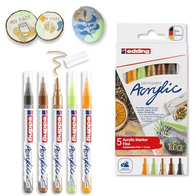edding 5300 Acrylmarker Fein Naturfarben 5er-Set feine Spitze 1-2 mm Acrylmalstifte zum Malen auf Leinwand, Kunstdruckpapier, Holz, Stein Made in Germany edding 5300 Acrylmarker Fein Naturfarben 5er-Set feine Spitze 1-2 mm Acrylmalstifte zum Malen auf Leinwand, Kunstdruckpapier, Holz, Stein Made in Germany