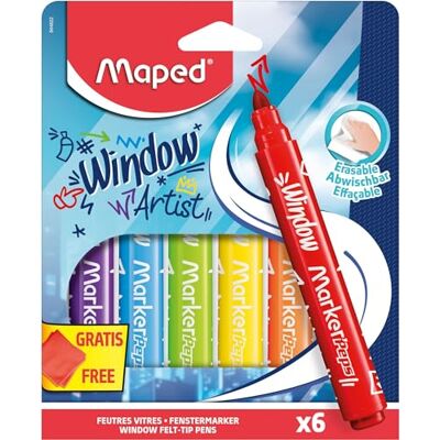 Maped Fenstermarker MARKER'PEPS WINDOW rot, gelb, grün, blau, orange, lila inkl. Mikrofasertuch Maped Fenstermarker MARKER'PEPS WINDOW rot, gelb, grün, blau, orange, lila inkl. Mikrofasertuch
