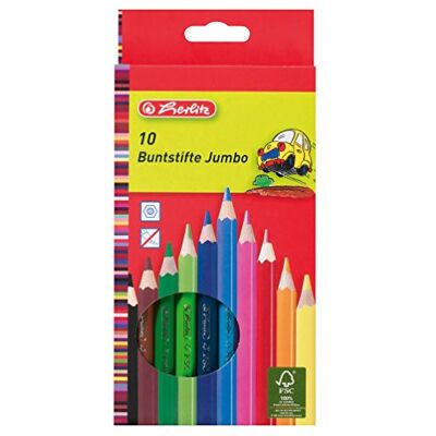 Herlitz 10 Jumbo buntstifte, lackiert aus FSC Holz in Hängeschachtel, 10 Stück in Hängeschachtel, 10 Farben, 10795276 Herlitz 10 Jumbo buntstifte, lackiert aus FSC Holz in Hängeschachtel, 10 Stück in Hängeschachtel, 10 Farben, 10795276