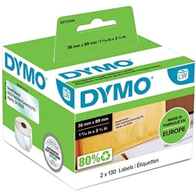 Dymo Original LabelWriter Adressetiketten 36 mm x 89 mm schwarz auf transparent 2 Rollen mit je 130 leicht ablösbaren Etiketten (260 Etiketten) für LabelWriter Etikettendrucker Dymo Original LabelWriter Adressetiketten 36 mm x 89 mm schwarz auf transparent 2 Rollen mit je 130 leicht ablösbaren Etiketten (260 Etiketten) für LabelWriter Etikettendrucker