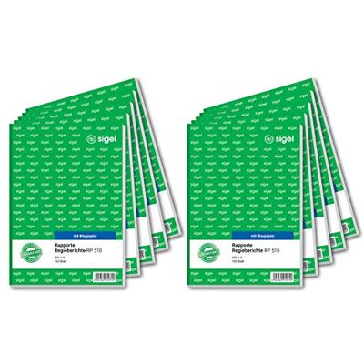 Sigel RP510/10 Rapport / Regiebericht A5, 100 Blatt, 10er Pack, incl. Blaupapier, mikroperforiert Sigel RP510/10 Rapport / Regiebericht A5, 100 Blatt, 10er Pack, incl. Blaupapier, mikroperforiert
