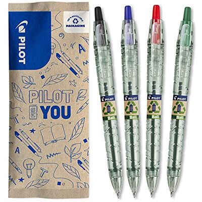 PILOT Pack of 4 B2P ECOBALL 1mm Gel ink roller ball pen Medium Begreen Assorted colors Black, Blue, Red, Green PILOT Pack of 4 B2P ECOBALL 1mm Gel ink roller ball pen Medium Begreen Assorted colors Black, Blue, Red, Green