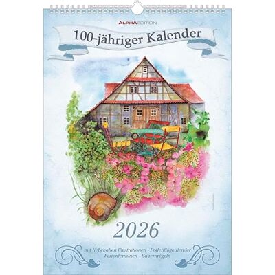 Alpha 100-jähriger Kalender 2026 – Bildkalender 29,7x42 cm – Wetterkalender mit traditionellen Bauernregeln – 12 Illustrationen von Irene Mohr – Mit Feiertagen und Platz für Notizen Alpha 100-jähriger Kalender 2026 – Bildkalender 29,7x42 cm – Wetterkalender mit traditionellen Bauernregeln – 12 Illustrationen von Irene Mohr – Mit Feiertagen und Platz für Notizen