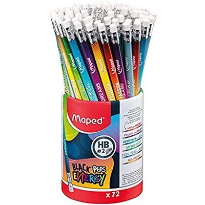 Maped – 72 Graphit-Bleistifte Black'Peps Energy HB Radiergummi – Bleistifte mit inspirierenden Botschaften – Set mit 72 Bleistiften Maped – 72 Graphit-Bleistifte Black'Peps Energy HB Radiergummi – Bleistifte mit inspirierenden Botschaften – Set mit 72 Bleistiften