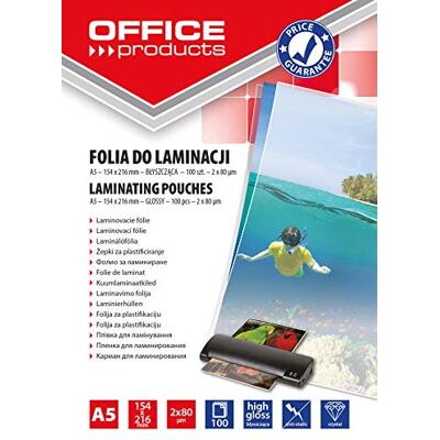 OFFICER PRODUCTS OFFICE PRODUCTS 20325215-90 Laminierfolie A5, 2 x 80 micron, glänzend, 100 Stück, transparent OFFICER PRODUCTS OFFICE PRODUCTS 20325215-90 Laminierfolie A5, 2 x 80 micron, glänzend, 100 Stück, transparent