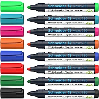 Schneider Maxx 290 Marker (für Whiteboards und Flipcharts, Rundspitze 2-3 mm Strichstärke, rückstandsfrei trocken abwischbar, hohe Qualität, kräftig und farbintensiv) Etui mit 8 Farben Schneider Maxx 290 Marker (für Whiteboards und Flipcharts, Rundspitze 2-3 mm Strichstärke, rückstandsfrei trocken abwischbar, hohe Qualität, kräftig und farbintensiv) Etui mit 8 Farben