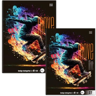 Staufen Vivit Collegeblock DIN A4 Move it Skater 2 Blöcke à 80 Blatt, LIN 27 DIN A4, 70 g/m², Lineatur 27 (liniert mit Randlinien), Spiralisiert, 4-fach Lochung, zertifiziert mit blauem Engel Staufen Vivit Collegeblock DIN A4 Move it Skater 2 Blöcke à 80 Blatt, LIN 27 DIN A4, 70 g/m², Lineatur 27 (liniert mit Randlinien), Spiralisiert, 4-fach Lochung, zertifiziert mit blauem Engel
