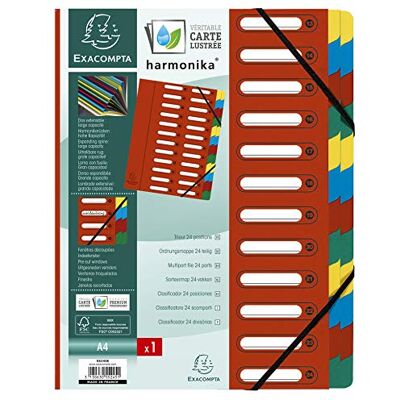Exacompta 55245E Premium Ordnungsmappe Harmonika. Aus extra starkem Colorspan-Karton DIN A4 24 Fächer und 2 Gummizüge mit Indexfenster und dehnbarem Rücken Register-Mappe rot Exacompta 55245E Premium Ordnungsmappe Harmonika. Aus extra starkem Colorspan-Karton DIN A4 24 Fächer und 2 Gummizüge mit Indexfenster und dehnbarem Rücken Register-Mappe rot