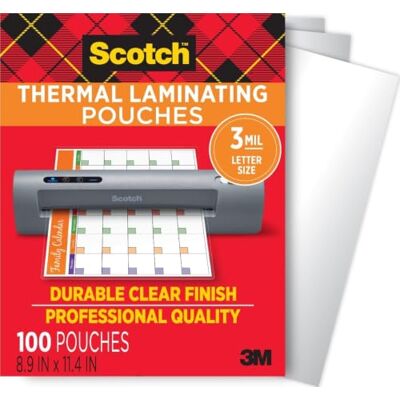 Scotch Thermo-Laminiertaschen, zur Verwendung mit Thermo-Laminiergeräten, 22,6 x 29,6 cm, Briefgröße, 100 Stück (1 Stück) Scotch Thermo-Laminiertaschen, zur Verwendung mit Thermo-Laminiergeräten, 22,6 x 29,6 cm, Briefgröße, 100 Stück (1 Stück)