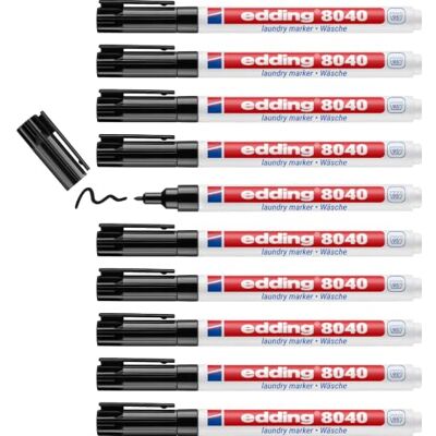 edding 8040 Wäschemarker schwarz 10 Stück Rundspitze 1 mm Textilstift waschmaschinenfest (95° C) zur Beschriftung von Kleidung Textilmarker edding 8040 Wäschemarker schwarz 10 Stück Rundspitze 1 mm Textilstift waschmaschinenfest (95° C) zur Beschriftung von Kleidung Textilmarker