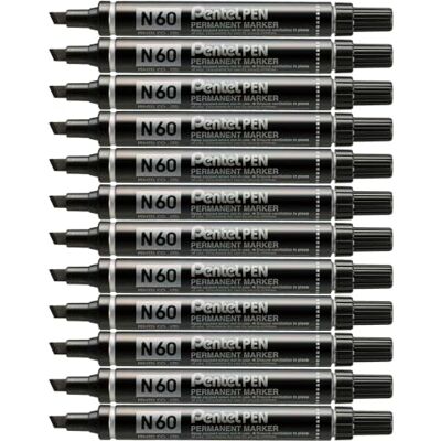Pentel N60 Permanentmarker Keilspitze 1,5-2 mm Strichbreite 12 Stück schwarz Pentel N60 Permanentmarker Keilspitze 1,5-2 mm Strichbreite 12 Stück schwarz