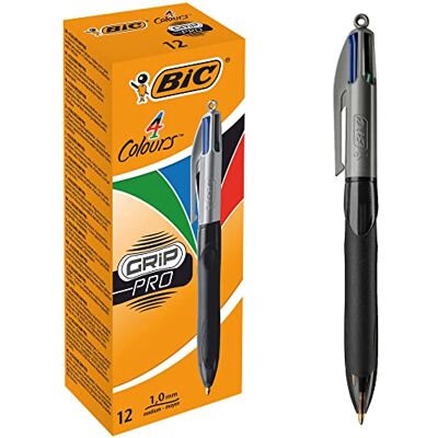 BIC 4 Farben Kugelschreiber Set 4 Colours Grip Pro, mit gummierter Griff-Fläche, 12er Pack, Ideal für das Büro, das Home Office oder die Schule BIC 4 Farben Kugelschreiber Set 4 Colours Grip Pro, mit gummierter Griff-Fläche, 12er Pack, Ideal für das Büro, das Home Office oder die Schule