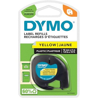 Dymo Original LetraTag Etikettenband schwarz auf gelb 12 mm x 4 m selbstklebendes Kunststoffetiketten für LetraTag-Beschriftungsgerät Dymo Original LetraTag Etikettenband schwarz auf gelb 12 mm x 4 m selbstklebendes Kunststoffetiketten für LetraTag-Beschriftungsgerät