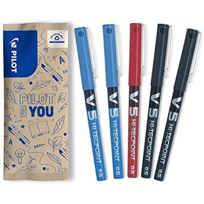 PILOT Hi-Tecpoint V5, Tintenroller, 5er Set (Blau, Schwarz, Rot) PILOT Hi-Tecpoint V5, Tintenroller, 5er Set (Blau, Schwarz, Rot)