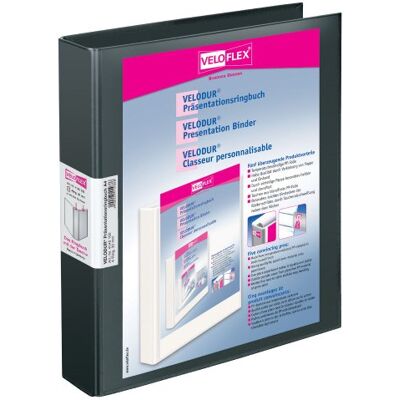 VELOFLEX 4148180 Ringbuch Velodur DIN A4, 4-D-Ring-Mechanik 30 mm, mit Sichttasche vorne und Rückentasche, schwarz VELOFLEX 4148180 Ringbuch Velodur DIN A4, 4-D-Ring-Mechanik 30 mm, mit Sichttasche vorne und Rückentasche, schwarz