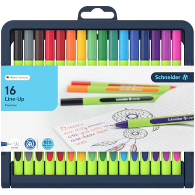 Schneider Line-Up Fineliner, 16 Stück, sortiert Strichstärke 0,4 mm, Gehäuse aus 82% biobasiertem Kunststoff, ausgezeichnet mit dem Umweltzeichen "Blauer Engel Schneider Line-Up Fineliner, 16 Stück, sortiert Strichstärke 0,4 mm, Gehäuse aus 82% biobasiertem Kunststoff, ausgezeichnet mit dem Umweltzeichen "Blauer Engel