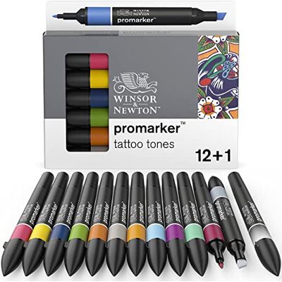 Winsor & Newton 0290162 ProMarker, Professioneller Layoutmarker 2 Spitzen, fein und breit für Zeichnungen, Design und Layouts Tattoo Töne 13 Stifte Winsor & Newton 0290162 ProMarker, Professioneller Layoutmarker 2 Spitzen, fein und breit für Zeichnungen, Design und Layouts Tattoo Töne 13 Stifte