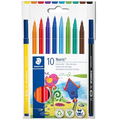 Staedtler Noris 326 Faserstifte – 10 Farben, 1,0 mm Eindrucksichere Spitze, DRY SAFE – für Schule & Erwachsene – Art.-Nr. 326 C10 Staedtler Noris 326 Faserstifte – 10 Farben, 1,0 mm Eindrucksichere Spitze, DRY SAFE – für Schule & Erwachsene – Art.-Nr. 326 C10