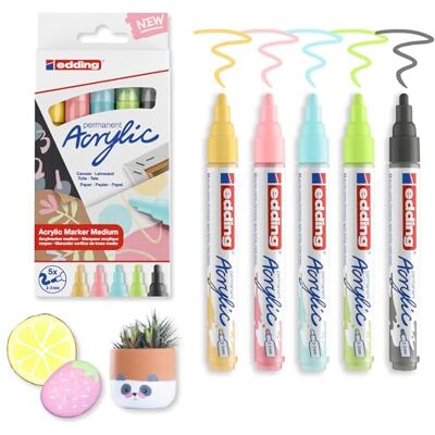 edding 5100 Acrylmarker grau, gelb, blau, grün, rosa 5 Acrylfarben Set (pastell) Rundspitze 2-3 mm Acryl Farben für Leinwand, Holz, Steine Acrylstifte für Steine wasserfest edding 5100 Acrylmarker grau, gelb, blau, grün, rosa 5 Acrylfarben Set (pastell) Rundspitze 2-3 mm Acryl Farben für Leinwand, Holz, Steine Acrylstifte für Steine wasserfest