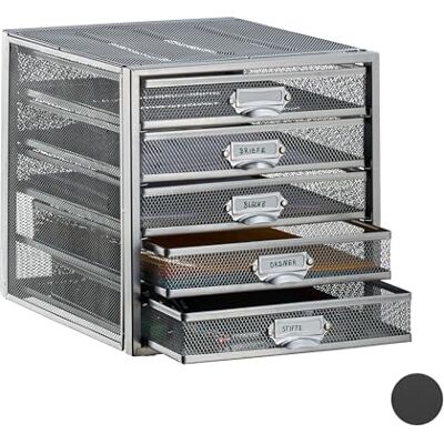 Relaxdays Schubladenbox, 5 Schubfächer, für Din A4 Dokumente, Ordnungssystem für Schreibtisch, Aktenablage, silber Relaxdays Schubladenbox, 5 Schubfächer, für Din A4 Dokumente, Ordnungssystem für Schreibtisch, Aktenablage, silber