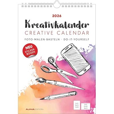 Alpha Kreativ-Kalender A4 Weiß 2026 – Bastelkalender (21×29,7 cm) mit Platz für Fotos & individuelle Gestaltung, inkl. Stickerbogen, weißer Hintergrund, ideal zum Malen & Basteln Alpha Kreativ-Kalender A4 Weiß 2026 – Bastelkalender (21×29,7 cm) mit Platz für Fotos & individuelle Gestaltung, inkl. Stickerbogen, weißer Hintergrund, ideal zum Malen & Basteln
