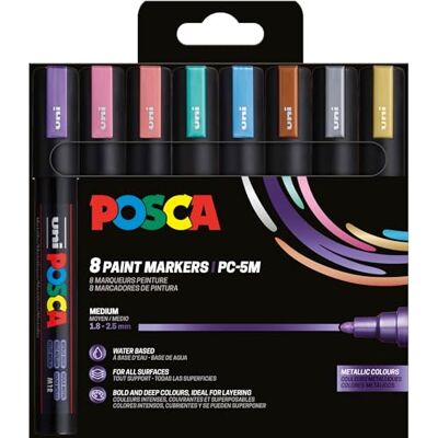 POSCA 182557 Marker Set, 8 Acrylstifte Metallic PC-5M, Permanent Marker 1,8 2,5 mm Rundspitze POSCA 182557 Marker Set, 8 Acrylstifte Metallic PC-5M, Permanent Marker 1,8 2,5 mm Rundspitze