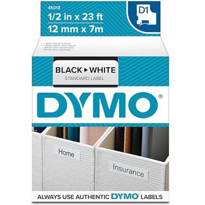 Dymo Schriftband-Kassette (45013) für D1, 12 mm x 7 m, Schwarz auf Weiß Dymo Schriftband-Kassette (45013) für D1, 12 mm x 7 m, Schwarz auf Weiß