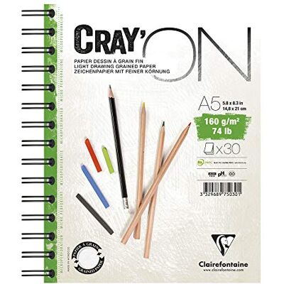 Clairefontaine 975030C Zeichenblock Cray’On (160 g, ideal für Trockentechnik, 30 Blatt, DIN A5, 14,8 x 21 cm, Spiralbindung, mikroperforiert) extra weiß Clairefontaine 975030C Zeichenblock Cray’On (160 g, ideal für Trockentechnik, 30 Blatt, DIN A5, 14,8 x 21 cm, Spiralbindung, mikroperforiert) extra weiß