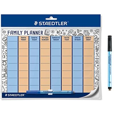 Staedtler Familienplaner Lumocolor, selbsthaftend und wiederverwendbar, trocken abwischbar, inkl. Lumocolor correctable in Blau und Schwarz, Stiftklemme Staedtler Familienplaner Lumocolor, selbsthaftend und wiederverwendbar, trocken abwischbar, inkl. Lumocolor correctable in Blau und Schwarz, Stiftklemme