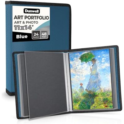 Dunwell Kunst-Portfolio-Ordner mit Montagepapier (blau), große Portfolio-Mappe zur Aufbewahrung von Kunstwerken, 24 Hüllen, 48 Seiten, säurefreies Poly-Präsentationsbuch, 28 x 35 cm Dunwell Kunst-Portfolio-Ordner mit Montagepapier (blau), große Portfolio-Mappe zur Aufbewahrung von Kunstwerken, 24 Hüllen, 48 Seiten, säurefreies Poly-Präsentationsbuch, 28 x 35 cm