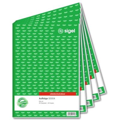 Sigel Auftragsbuch A4 2x40 Blatt selbstdurchschreibend 5er Pack SD004/5, Ideal für wiederkehrende Auftragserfassung mit Durchschlag Sigel Auftragsbuch A4 2x40 Blatt selbstdurchschreibend 5er Pack SD004/5, Ideal für wiederkehrende Auftragserfassung mit Durchschlag