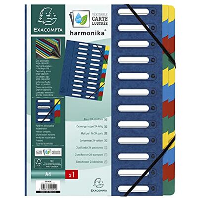 Exacompta 55242E Premium Ordnungsmappe Harmonika. Aus extra starkem Colorspan-Karton DIN A4 24 Fächer und 2 Gummizüge mit Indexfenster und dehnbarem Rücken Register-Mappe blau Exacompta 55242E Premium Ordnungsmappe Harmonika. Aus extra starkem Colorspan-Karton DIN A4 24 Fächer und 2 Gummizüge mit Indexfenster und dehnbarem Rücken Register-Mappe blau