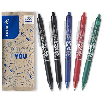 PILOT FriXion Clicker 0.7 – 5 Stück – Farben 2x Schwarz, je 1x Blau/Rot/Grün – Radierbarer, nachfüllbarer Gel-Tintenroller mit Druckmechanik und thermosensitiver Tinte, mittlere Spitze PILOT FriXion Clicker 0.7 – 5 Stück – Farben 2x Schwarz, je 1x Blau/Rot/Grün – Radierbarer, nachfüllbarer Gel-Tintenroller mit Druckmechanik und thermosensitiver Tinte, mittlere Spitze
