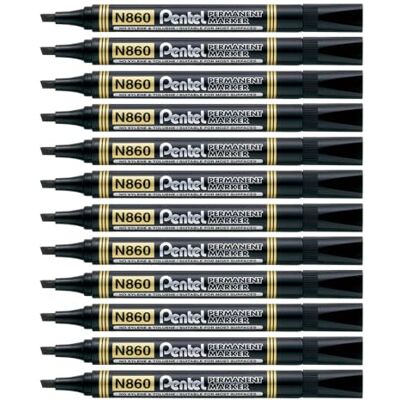 Pentel Permanent Marker, Keilspitze, schwarz ,12er pack Pentel Permanent Marker, Keilspitze, schwarz ,12er pack