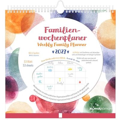 Alpha Familienwochenkalender Dots 2027: Familienplaner 30,5x30,5 cm mit 6 Spalten, Stickerbogen, Stifthalter, Schulferien & internationalen Feiertagen, ideal für Familienorganisation Alpha Familienwochenkalender Dots 2027: Familienplaner 30,5x30,5 cm mit 6 Spalten, Stickerbogen, Stifthalter, Schulferien & internationalen Feiertagen, ideal für Familienorganisation