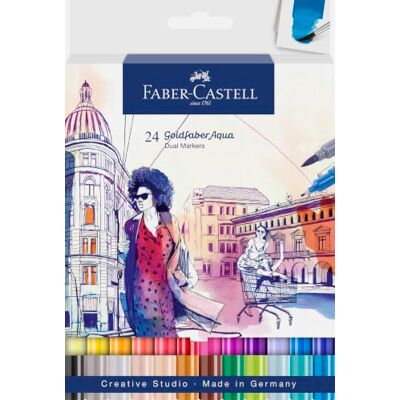 Faber-Castell Goldfaber Aqua Dual Marker, 24 Farben Wasservermalbare Dual Marker mit Pinselspitze und Fineliner für Aquarellmalerei und Lettering Faber-Castell Goldfaber Aqua Dual Marker, 24 Farben Wasservermalbare Dual Marker mit Pinselspitze und Fineliner für Aquarellmalerei und Lettering