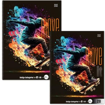 Staufen Vivit Collegeblock DIN A4 Move it Skater 2 Blöcke à 80 Blatt, LIN 28 DIN A4, 70 g/m², Lineatur 28 (kariert mit Randlinien), Spiralisiert, 4-fach Lochung, zertifiziert mit blauem Engel Staufen Vivit Collegeblock DIN A4 Move it Skater 2 Blöcke à 80 Blatt, LIN 28 DIN A4, 70 g/m², Lineatur 28 (kariert mit Randlinien), Spiralisiert, 4-fach Lochung, zertifiziert mit blauem Engel
