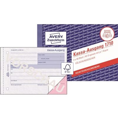 Avery 1710 Kassa-Ausgang speziell für Österreich (A6 quer, 2x40 Blatt, selbstdurchschreibend mit farbigem Durchschlag, fälschungssicherer Dokumentendruck) weiß/rosa Avery 1710 Kassa-Ausgang speziell für Österreich (A6 quer, 2x40 Blatt, selbstdurchschreibend mit farbigem Durchschlag, fälschungssicherer Dokumentendruck) weiß/rosa
