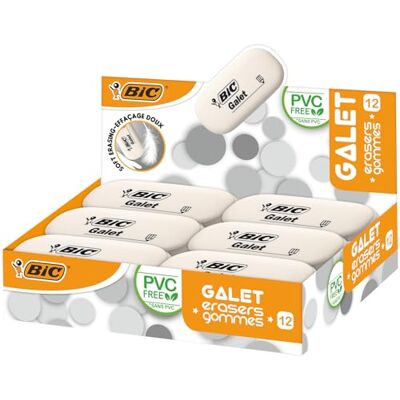 BIC Galet Radierer aus Synthetischem Kautschuk – PVC-Frei, Extrweich & Papierschonend, Ovale Form 58 x 28 x 13 mm, Displaybox, 12 Stück BIC Galet Radierer aus Synthetischem Kautschuk – PVC-Frei, Extrweich & Papierschonend, Ovale Form 58 x 28 x 13 mm, Displaybox, 12 Stück