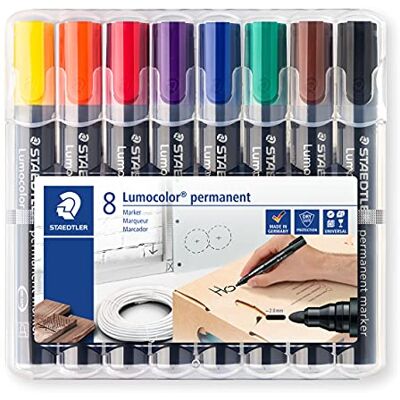 Staedtler permanent Marker Lumocolor, wisch- und wasserfest, blockierte Rundspitze, Linienbreite 2mm, sekundenschnell trocken, nachfüllbar, 8 Marker in sortierten Farben, 352 WP8 Staedtler permanent Marker Lumocolor, wisch- und wasserfest, blockierte Rundspitze, Linienbreite 2mm, sekundenschnell trocken, nachfüllbar, 8 Marker in sortierten Farben, 352 WP8