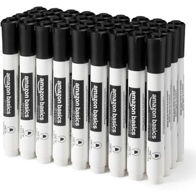 Amazon Basics Low-Odor Dry Erase Whiteboard Markers, Fine Tip, Black, 36 Count Amazon Basics Low-Odor Dry Erase Whiteboard Markers, Fine Tip, Black, 36 Count