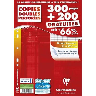 Clairefontaine 14791C Packung mit 250 Blatt Klausurbogen DIN A4, 21x29,7cm, französische Lineatur, 90g, 1 Pack Clairefontaine 14791C Packung mit 250 Blatt Klausurbogen DIN A4, 21x29,7cm, französische Lineatur, 90g, 1 Pack