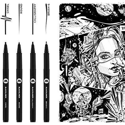 Molotow Blackliner Set 3 (4 Spezial Spitzen, Liner mit permanenter, dokumentenechter Tinte) 4 Stück schwarz Molotow Blackliner Set 3 (4 Spezial Spitzen, Liner mit permanenter, dokumentenechter Tinte) 4 Stück schwarz