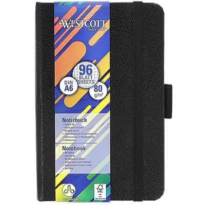 Westcott Notizbuch DIN A6 kariert 192 Seiten im edlen Hardcover-Einband 80 g/m² nachhaltiges FSC-Mix Papier mit Innentasche, Lesezeichen, Gummizug und Stifthalter E-744843 00 Westcott Notizbuch DIN A6 kariert 192 Seiten im edlen Hardcover-Einband 80 g/m² nachhaltiges FSC-Mix Papier mit Innentasche, Lesezeichen, Gummizug und Stifthalter E-744843 00