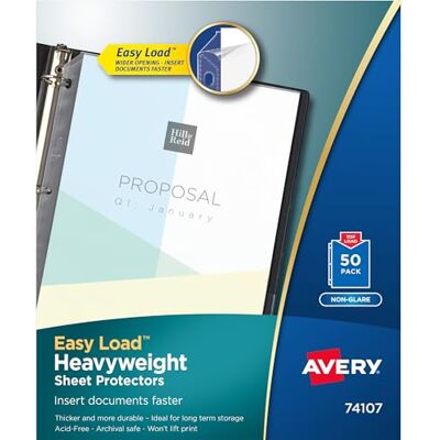 Avery Schwergewichtige Folienschoner, säurefrei, archivsicher, einfache Beladung schwergewichtig 50 Pack farblos Avery Schwergewichtige Folienschoner, säurefrei, archivsicher, einfache Beladung schwergewichtig 50 Pack farblos