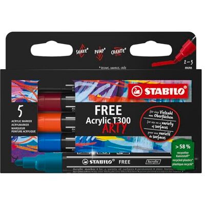 STABILO Acrylmarker FREE Acrylic T300 Strichbreite 2-3 mm 5er Pack URBAN STABILO Acrylmarker FREE Acrylic T300 Strichbreite 2-3 mm 5er Pack URBAN
